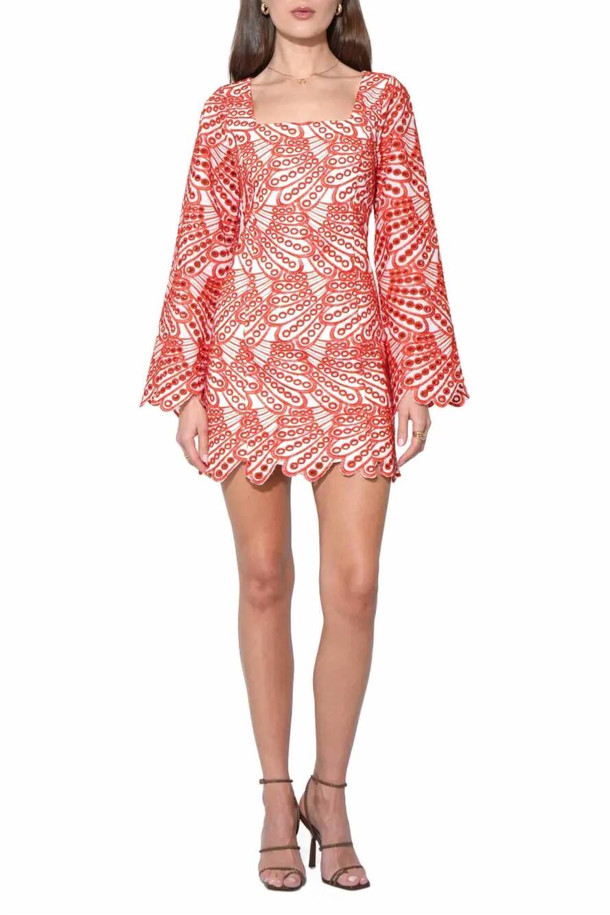 NEW ADELYN RAE regina scallop mini dress in red
